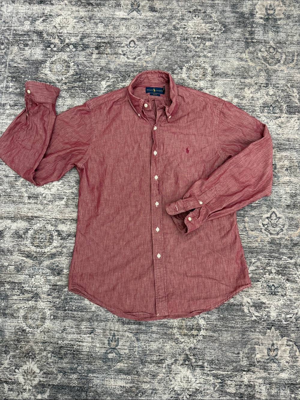 Ralph Lauren Men's Heathered Red Long-Sleeve Button-Down Shirt - Slim fit